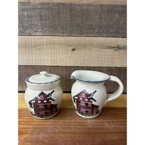Home & Garden Party Stoneware Birdhouse Sugar & Creamer Set -flaw